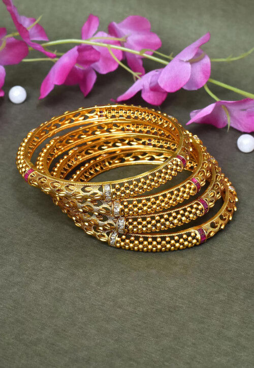 Golden Polished Stone Studded Bangle Set