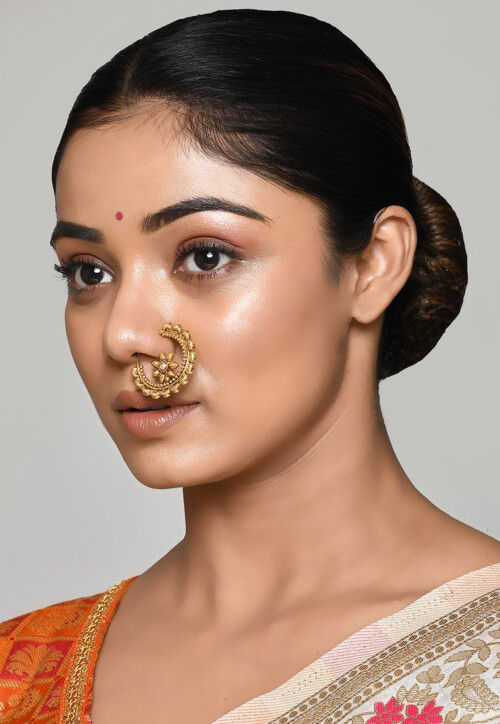 Buy Yellow Chimes Ad Ethnic Gold Plated Traditional Non Piercing Nose Rings  for Women Online