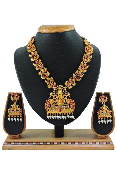 Golden Polished Stone Studded Necklace Set