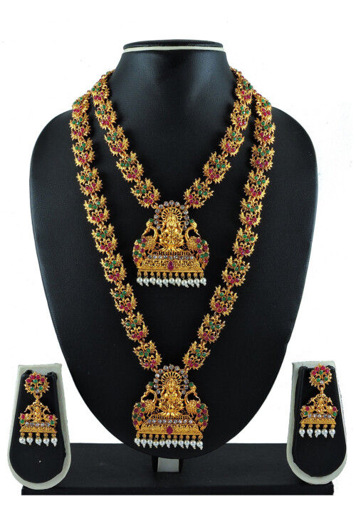 Golden Polished Stone Studded Necklace Set