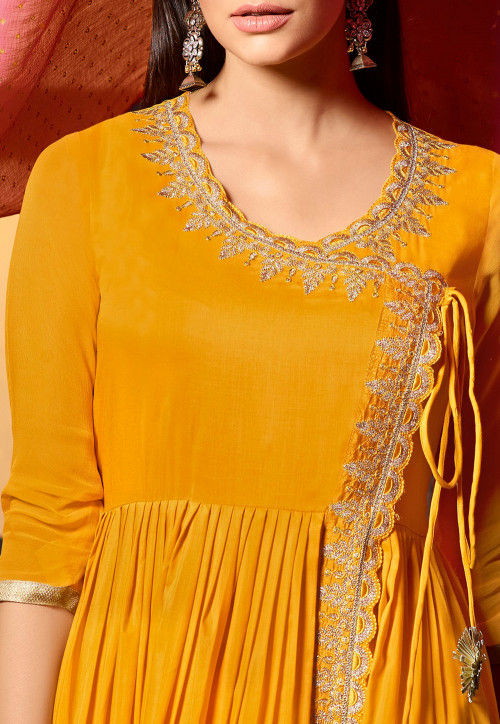 Buy Golden Printed Cotton Silk Pakistani Suit in Mustard Online ...