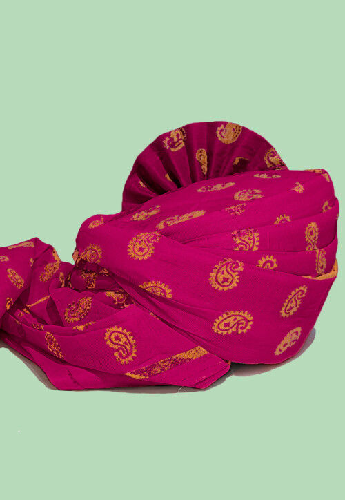 Golden Printed Cotton Turban in Magenta