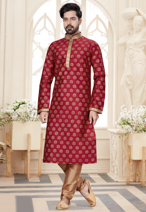 Red kurta outlet with golden pajama