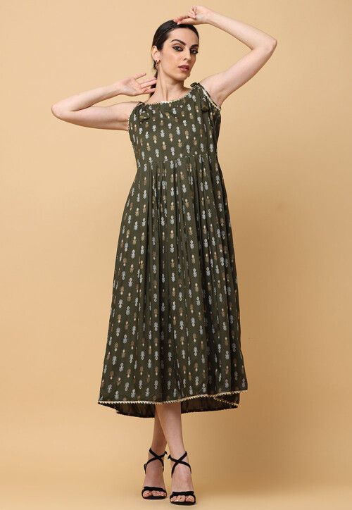 Buy Maroon Cotton Kalamkari Printed Midi Dress for Women Online at Fabindia  | 20124227