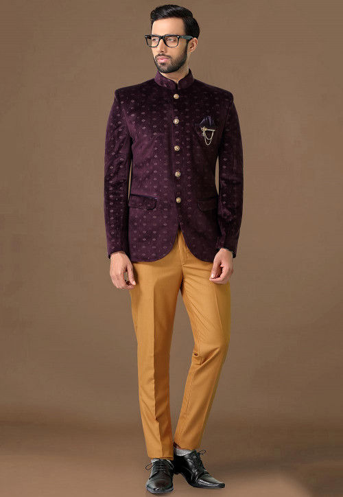 INMONARCH Mens Brown Velvet 2 Pc Jodhpuri Suit Paisley Designs JO502 