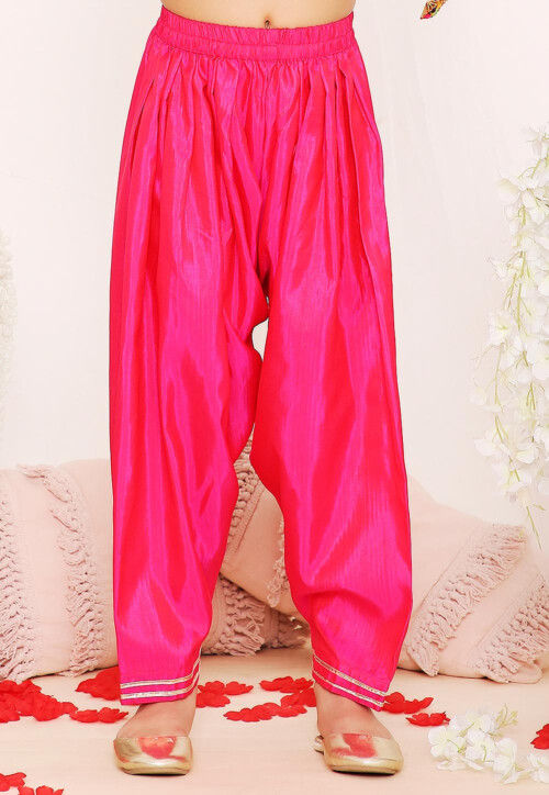 Gota Embellished Art Silk Punjabi Suit in Fuchsia