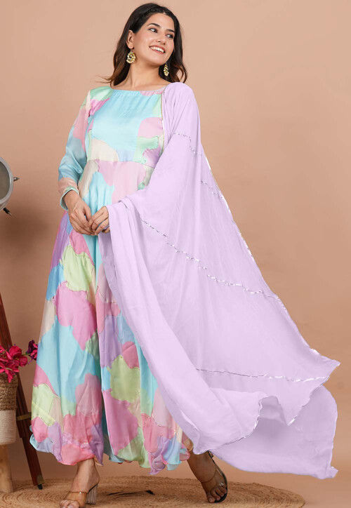 Buy Gota Embellished Chiffon Dupatta in Light Purple Online
