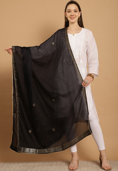 Gota Embellished Chinon Crepe Dupatta in Black