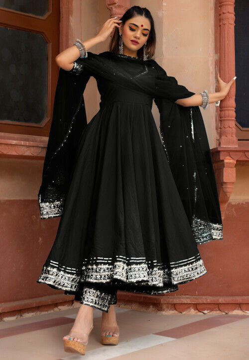 blue dress for baby girl Regal Black Shiny Anarkali main image 1