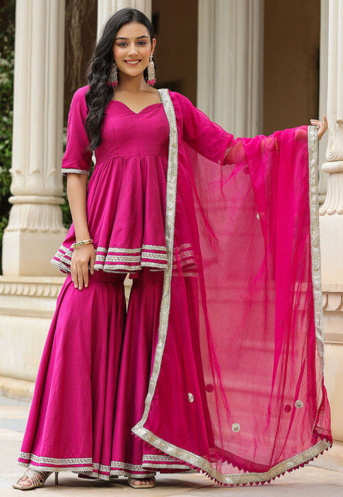 Gota Embellished Cotton Silk Pakistani Suit in Magenta
