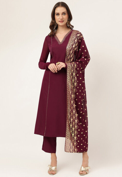 Gota Embellished Crepe Pakistani Suit in Wine