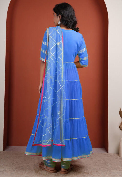 Gota Embellished Georgette Abaya Style Suit in Light Blue