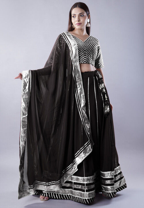 Gota Embellished Georgette Lehenga in Black