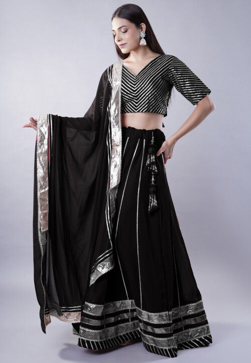 Gota Embellished Georgette Lehenga in Black