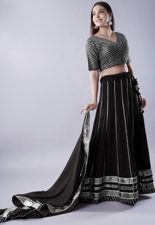 Gota Embellished Georgette Lehenga in Black