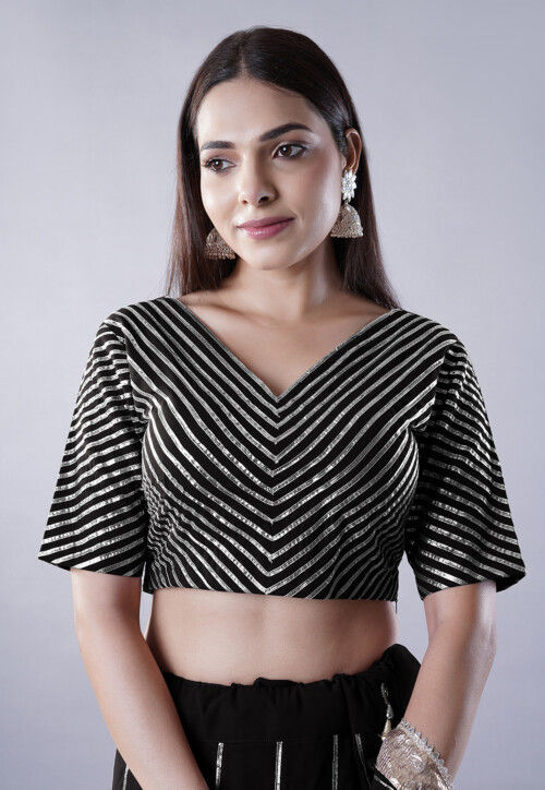 Gota Embellished Georgette Lehenga in Black