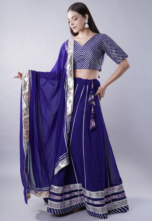 Gota Embellished Georgette Lehenga in Navy Blue