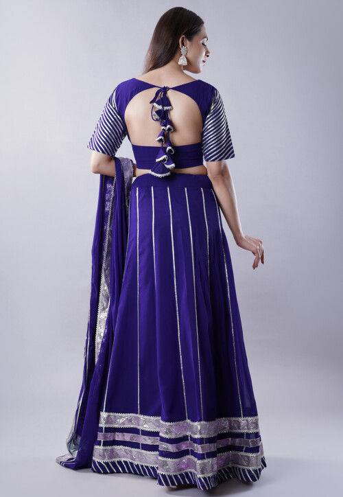Gota Embellished Georgette Lehenga in Navy Blue