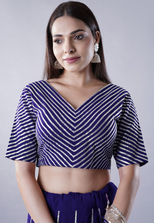 Gota Embellished Georgette Lehenga in Navy Blue