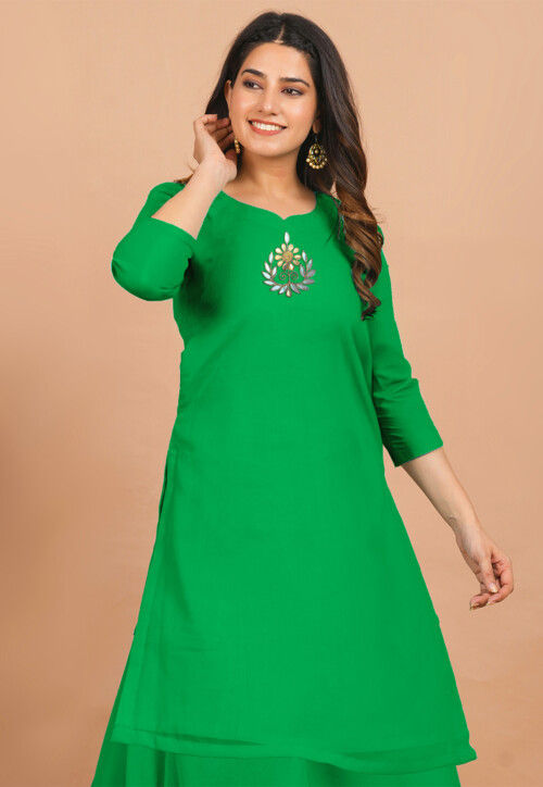 Gota Embellished Georgette Straight Kurta in Pakistani Green