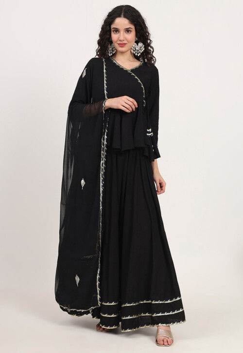 Gota Embellished Rayon Lehenga in Black