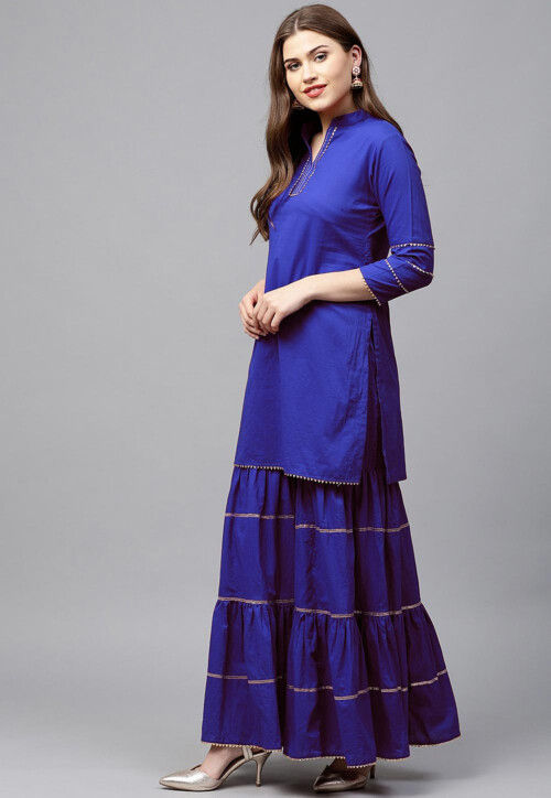 Gota Embellished Rayon Pakistani Suit in Royal Blue
