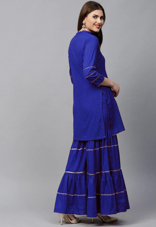 Gota Embellished Rayon Pakistani Suit in Royal Blue