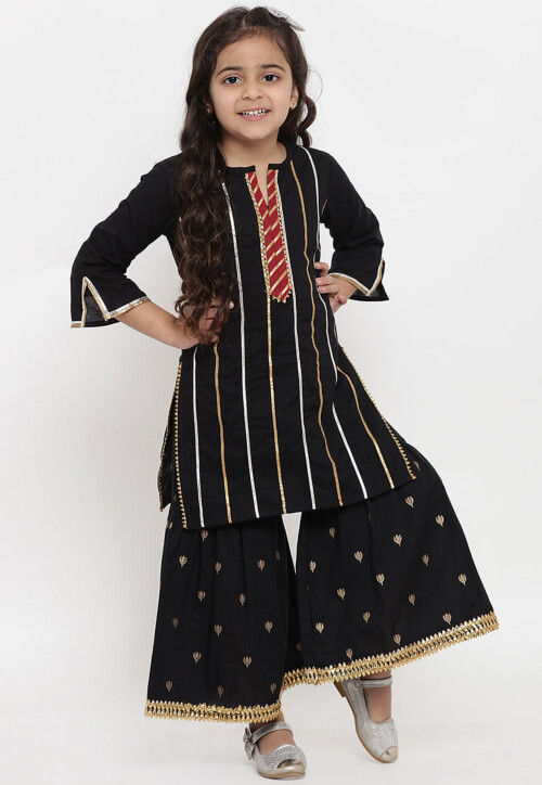 Gota Embellished Rayon Pakitani Suit in Black