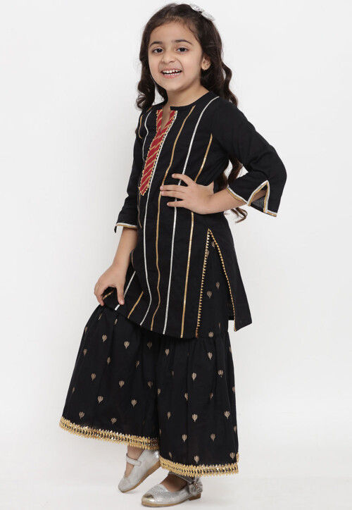 Gota Embellished Rayon Pakitani Suit in Black
