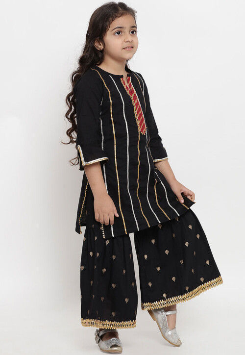 Gota Embellished Rayon Pakitani Suit in Black