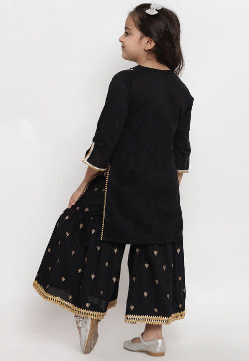 Gota Embellished Rayon Pakitani Suit in Black