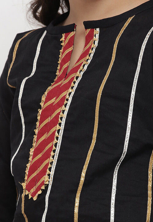 Gota Embellished Rayon Pakitani Suit in Black