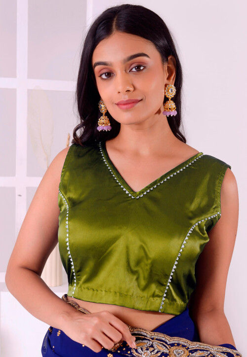 Buy Gota Embellished Satin Silk Blouse in Green Online UNR42