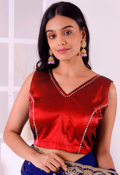 Buy Gota Embellished Satin Silk Blouse in Red Online UNR44