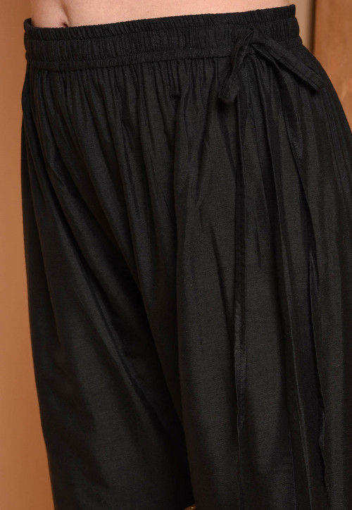 Gota Embroidered Cotton Chanderi Pakistani Suit in Black : KXH263