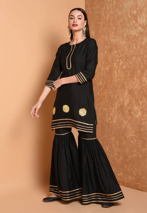 Buy Gota Embroidered Cotton Chanderi Pakistani Suit in Black Online ...