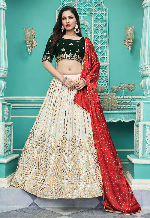 Ivory Chikankari-Kamdani Embroidered Lehenga Set – Talking Threads