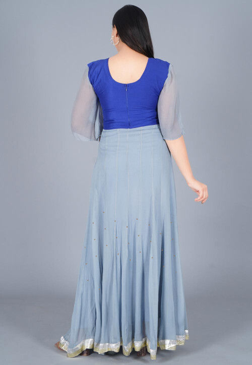 Gota Embroidered Georgette Anarkali Kurta in Grey and Royal Blue