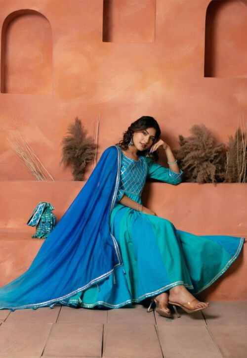 Buy Sign Blue Buy Gota Lace Cotton Palazzo Suit in Blue Online : KBNQ8829 - Utsav Fashion