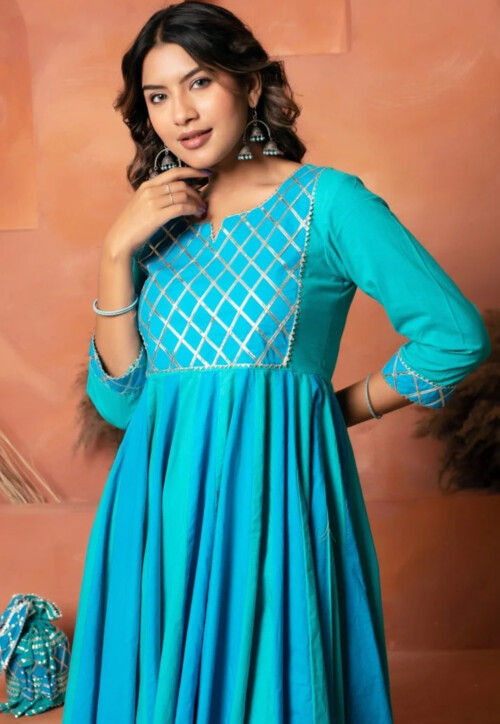 Buy Sign Blue Buy Gota Lace Cotton Palazzo Suit in Blue Online : KBNQ8829 - Utsav Fashion