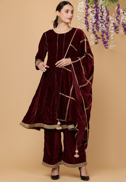 Most Requested Trendy Velvet Kurti Design making with Gotta Lace