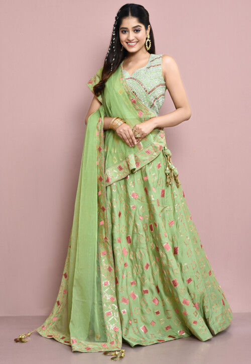 Green silk ethnic bridal Lehenga with gota patti(Traditional Lehenga-103) –  Lady Selection Inc