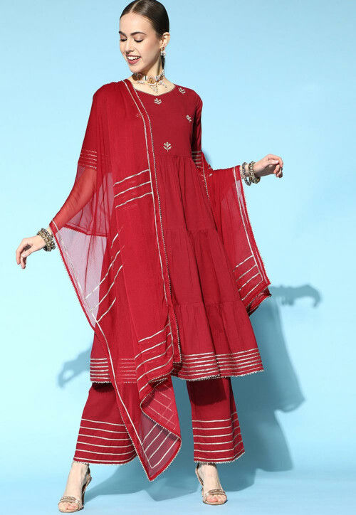 Pink V Neckline Sharara Suit in Chanderi with Gota Patti Work