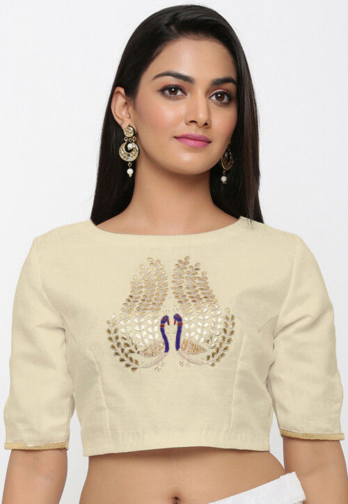 Gota Patti Dupion Silk Blouse in Beige