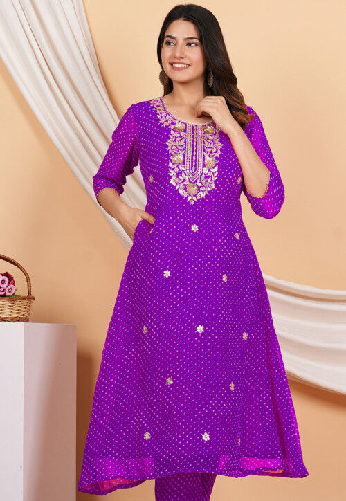 Buy Gota Patti Georgette A Line Kurta in Purple Online TJW2303