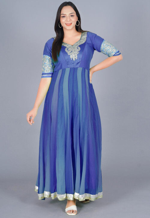 Gota Patti Georgette Anarkali Kurta in Shaded Blue