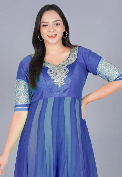 Gota Patti Georgette Anarkali Kurta in Shaded Blue