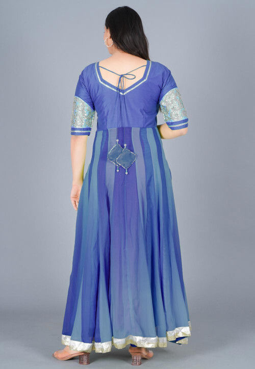 Gota Patti Georgette Anarkali Kurta in Shaded Blue