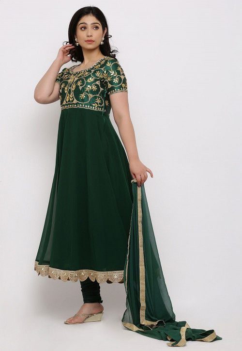 Bottle Green Color Georgette Embroidered Party Wear Anarkali Suit |  IndiAttire