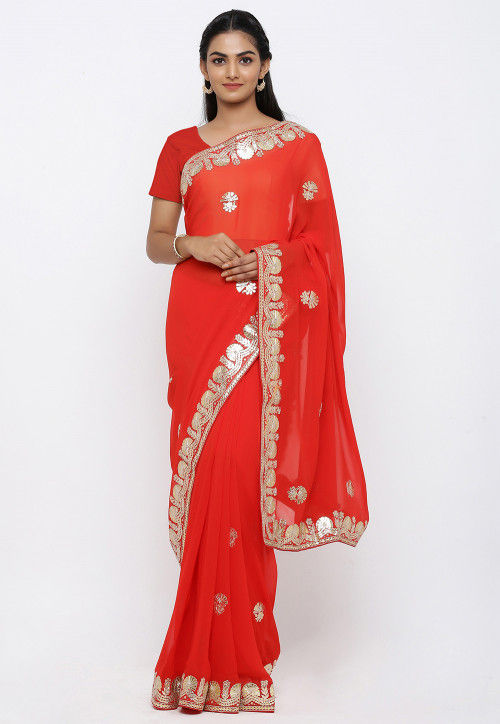 Gota Patti Georgette Saree in Red